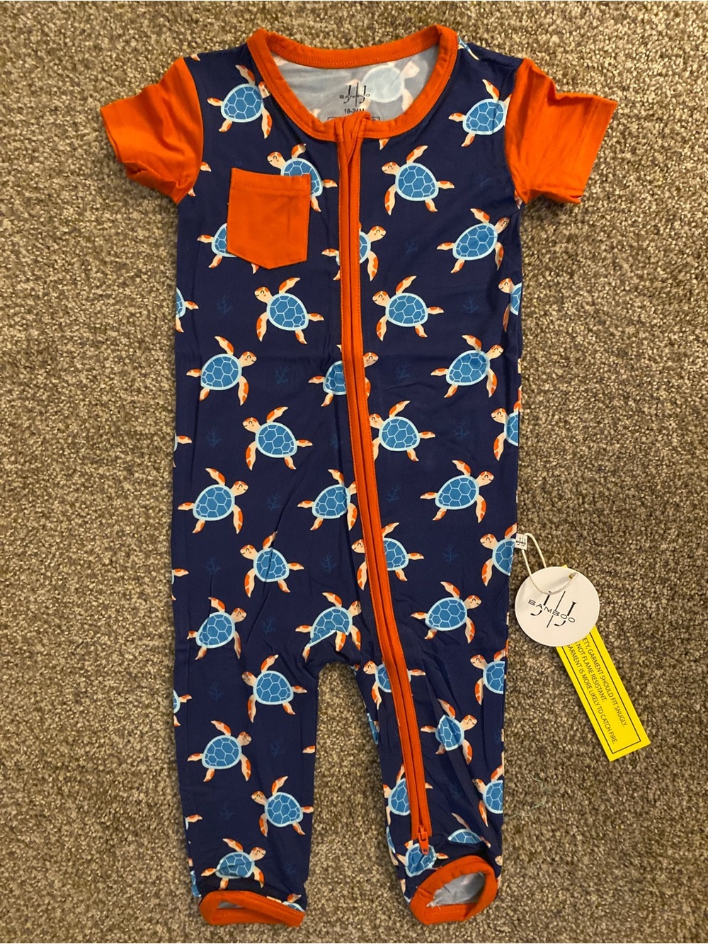 18/24 month Turtle Zip One-Piece Romper with Orange Trim NWT